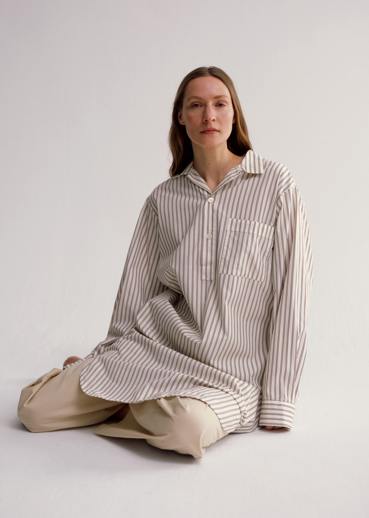 Cotton Poplin Night Shirt — Hopper Stripes