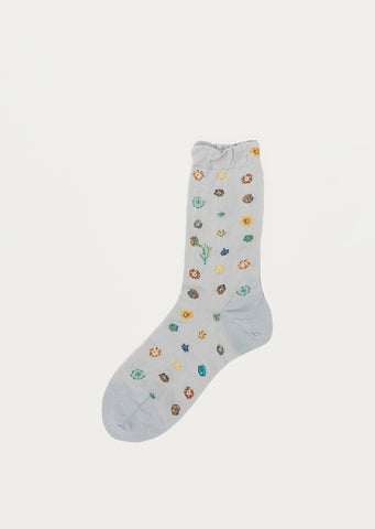 Polka Flower Socks — Light Blue