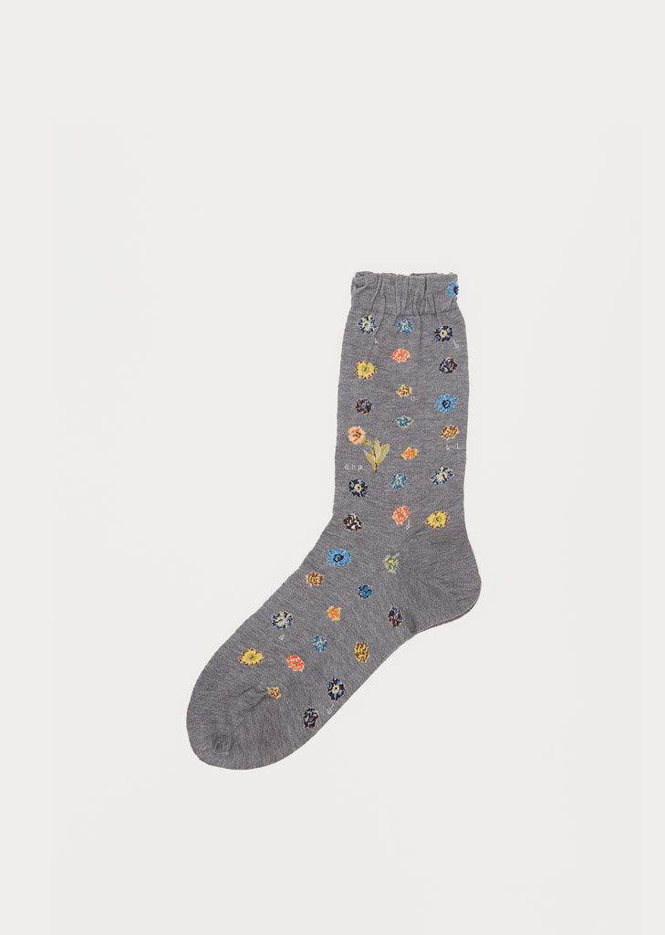 Polka Flower Socks — Mix Grey