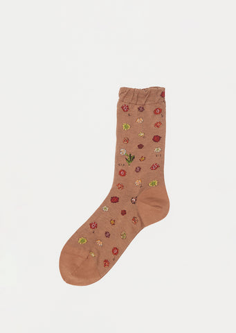 Polka Flower Socks — Brown