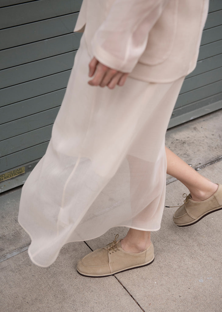 Suede Boat Shoes — Beige
