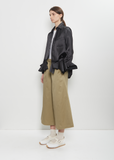 Cotton Twill Wide Leg Trousers — Khaki