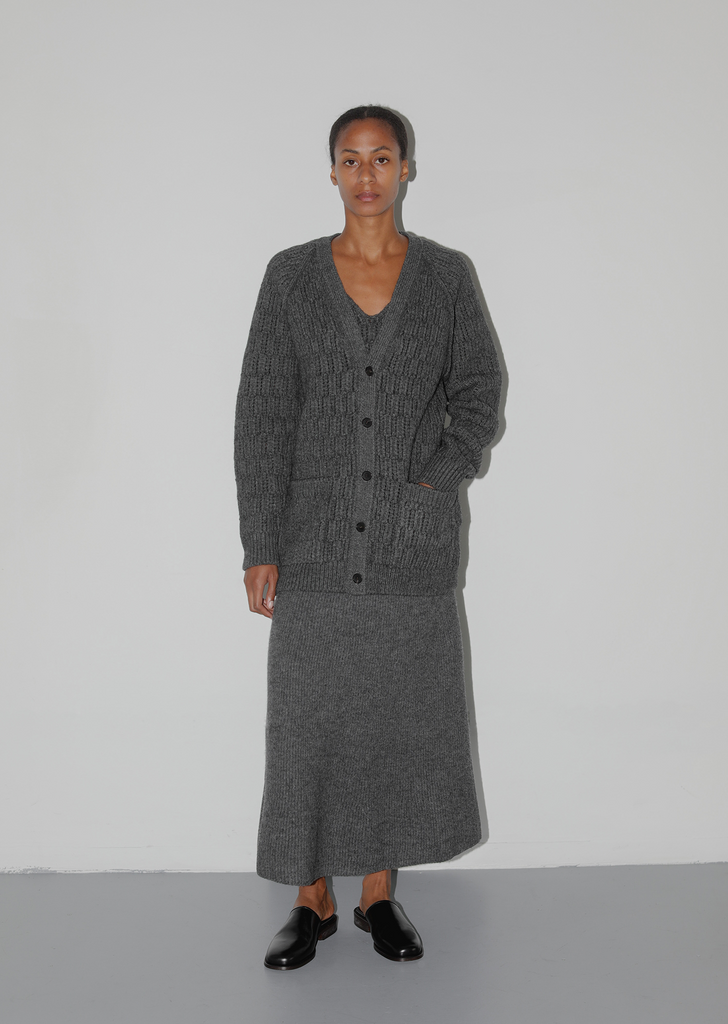Wool Cord Rib Knit Cardigan