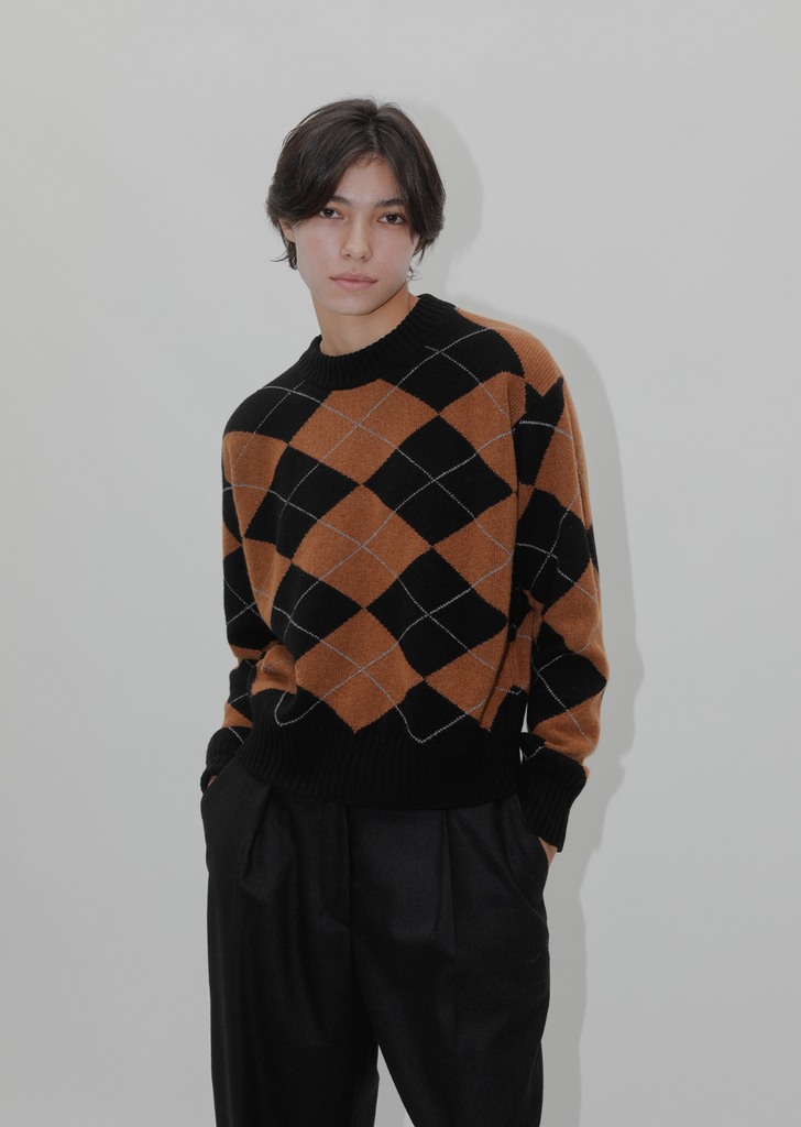 Argyle Merino Cashmere Jumper — Black and Tan