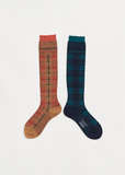 Tartan Check High Socks — Navy