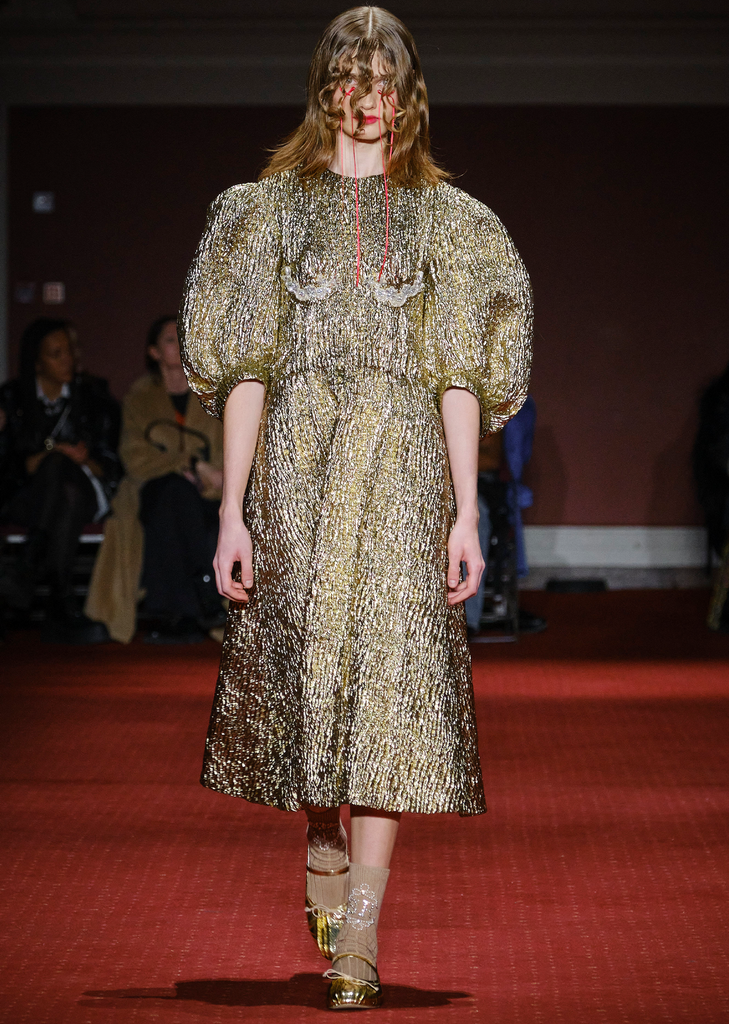 Puff Sleeve Fitted Dress — Gold/Pearl/Clear