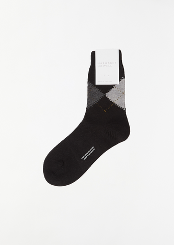 Argyle Sock — Black/Grey/Light Grey