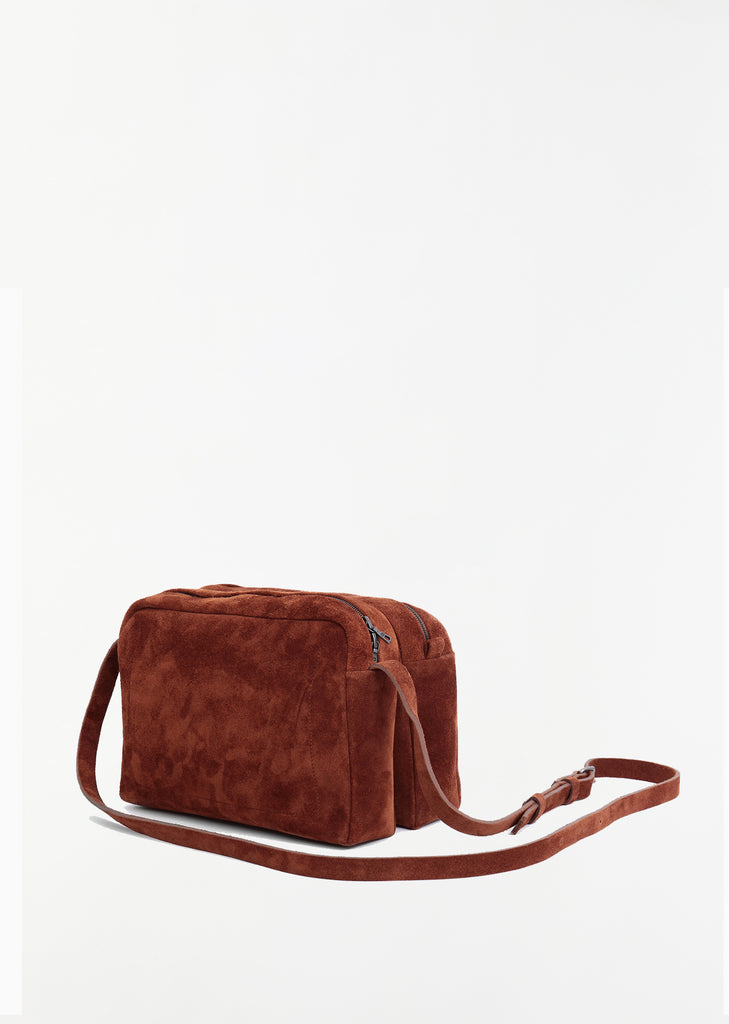 Ayako Suede Double Cross Bag — Dark Honey