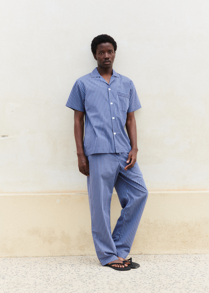 Cotton Poplin Pyjamas Short Sleeve Shirt — Boro Stripes