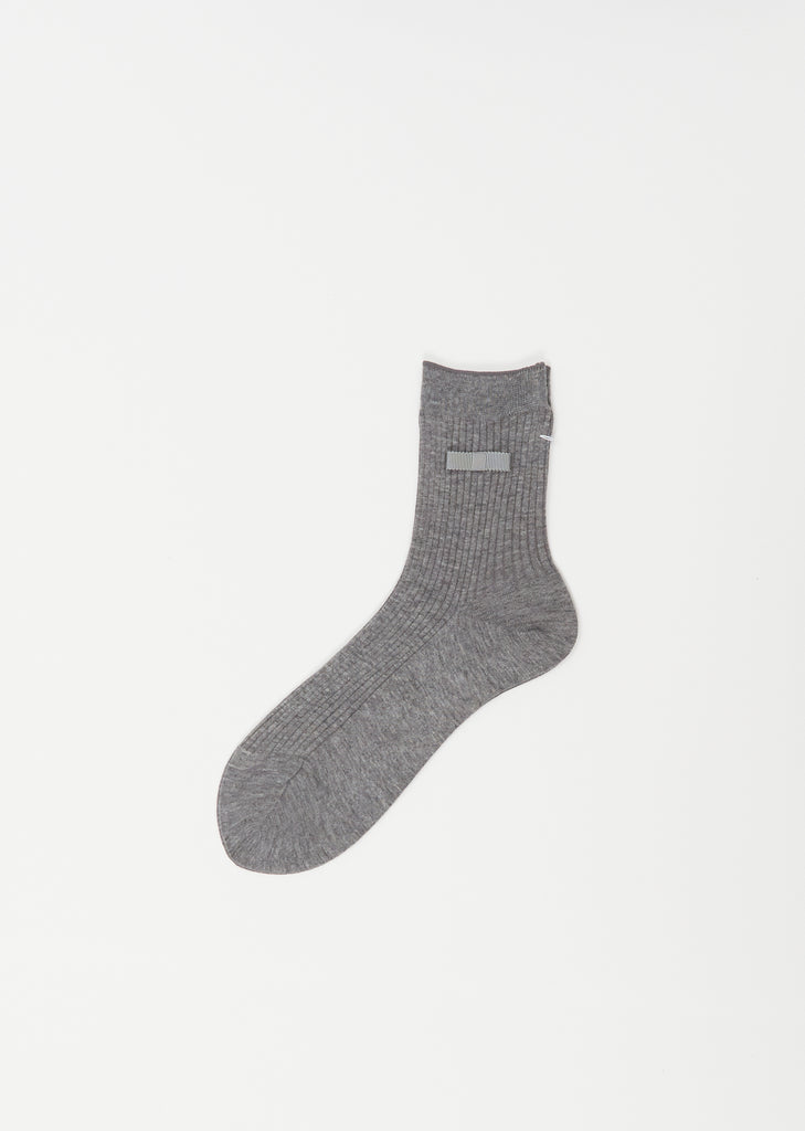 Bow Ribbed Socks — Mix Grey