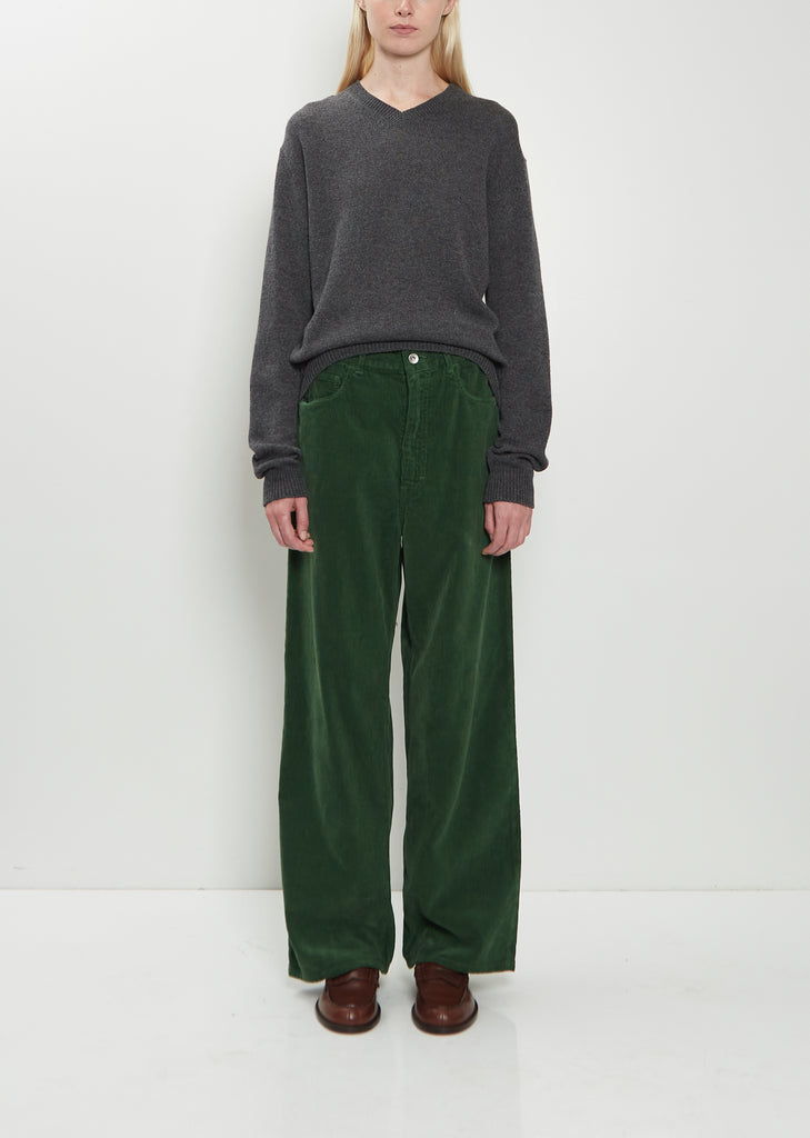 Finx Corduroy Wide 5 Pocket Pants — Forest Green