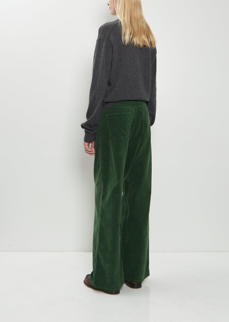 Finx Corduroy Wide 5 Pocket Pants — Forest Green