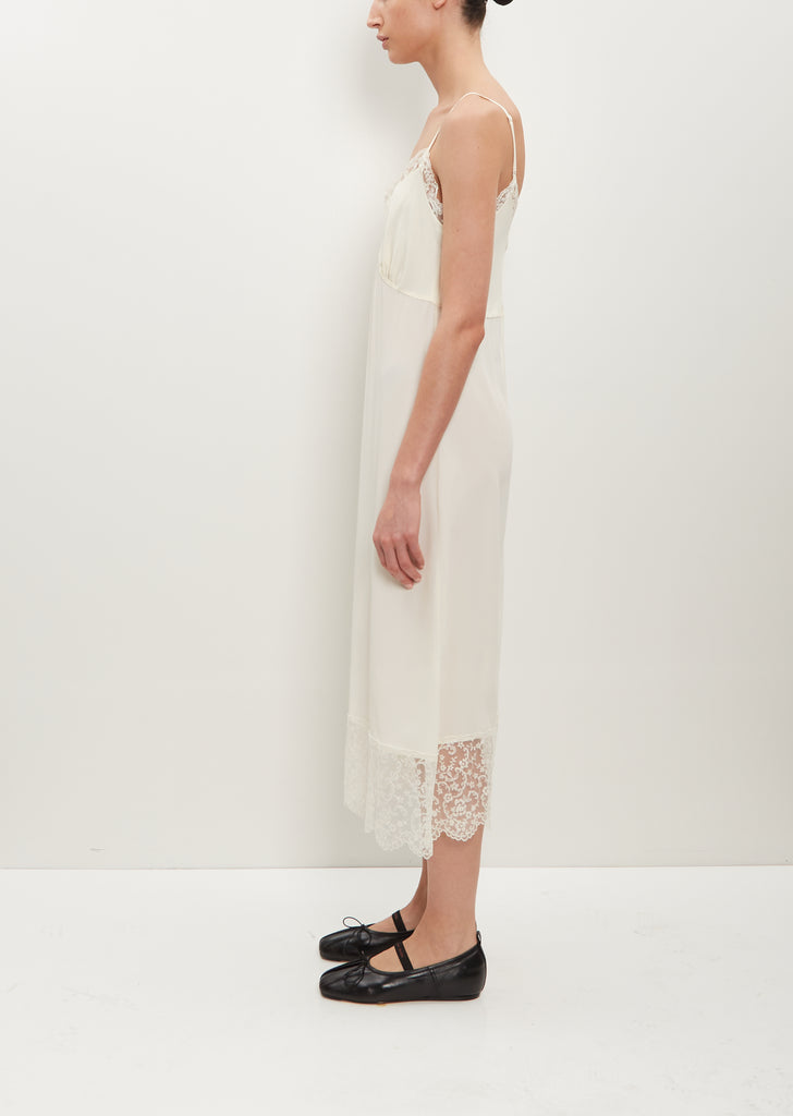 Slip Dress W/ Deep Lace Trim — Cream