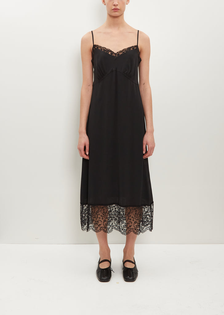 Slip Dress W/ Deep Lace Trim — Black