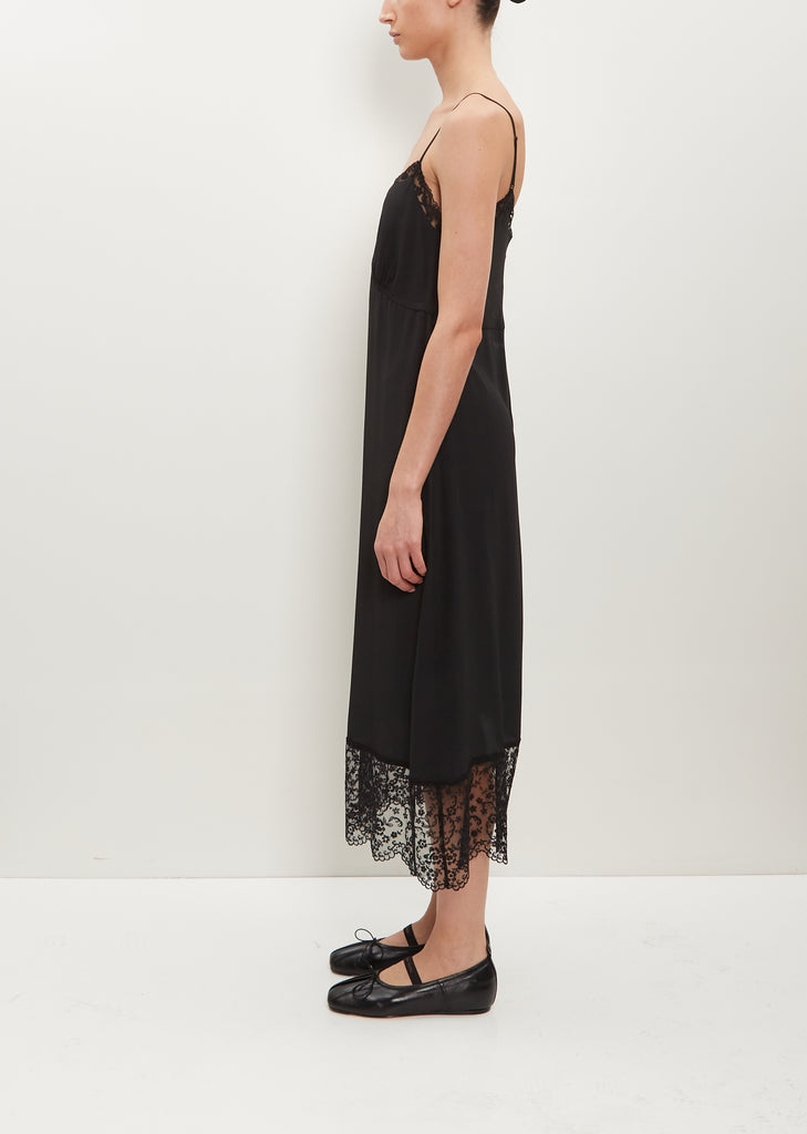 Slip Dress W/ Deep Lace Trim — Black