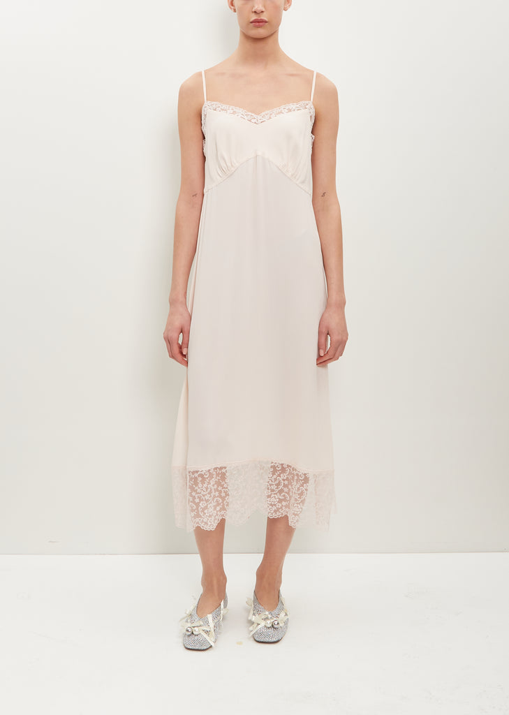 Slip Dress W/ Deep Lace Trim — Pale Rose