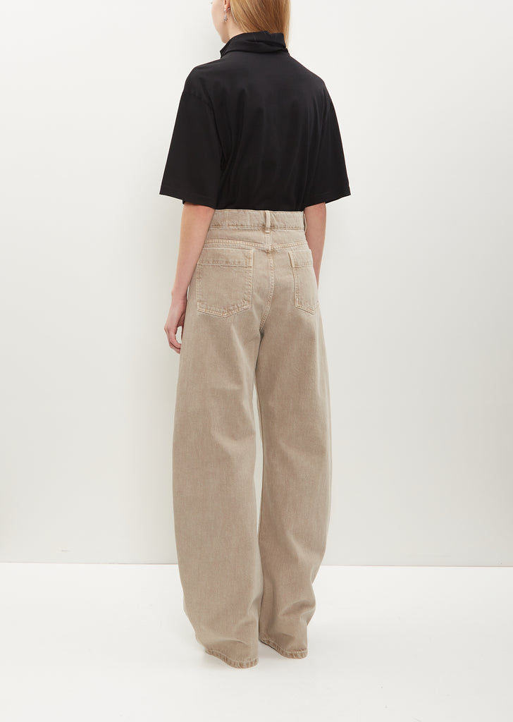 High Waisted Curved Pants — Denim Snow Beige