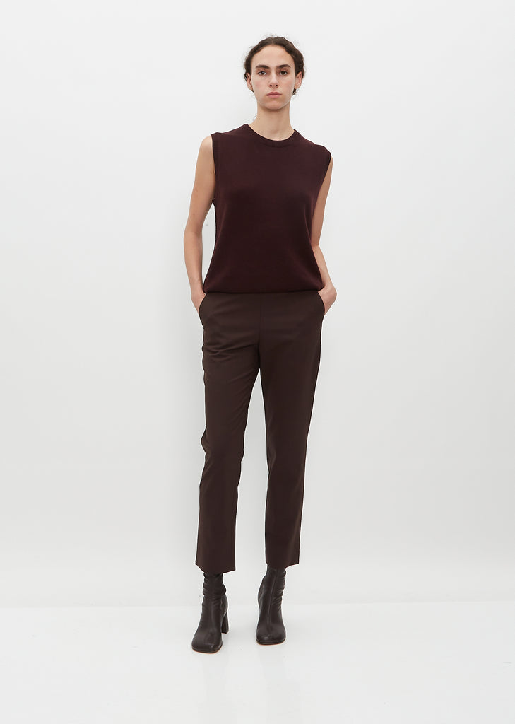 Slim Wool Pull On Pant  — Chocolate