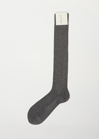 Knee High One Ribbed Socks — Grigio Melange