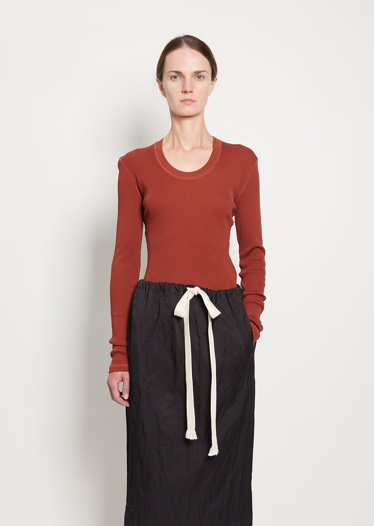 Rib Long Sleeve Cotton T-Shirt — Cherry Mahogany