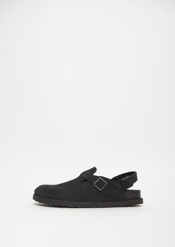 Tokio Suede Leather Clogs — Black