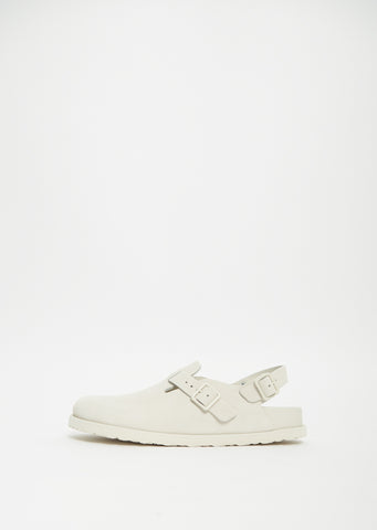 Tokio Suede Leather Clogs — Bone