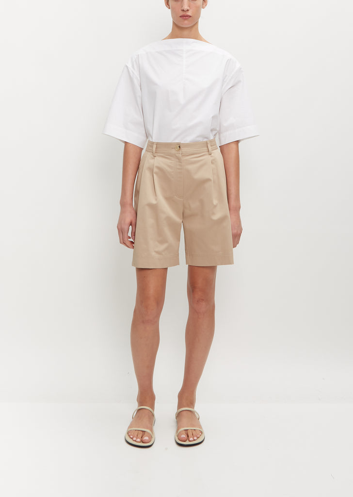 Pleated Cotton-Twill Shorts