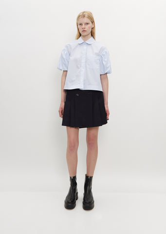Cropped Puff Sleeve Shirt — Blue/White