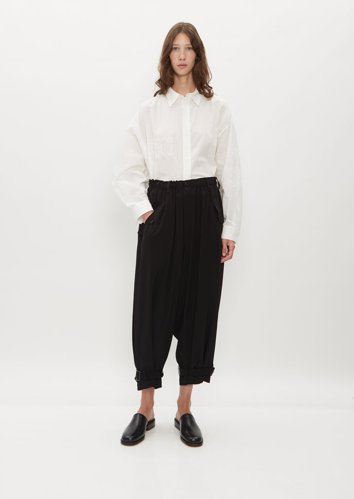 Gathered Hem Belted Pants — Black