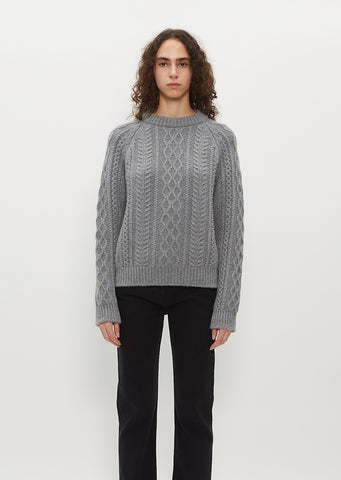 Isla Cable Knit Crew Sweater — Grey