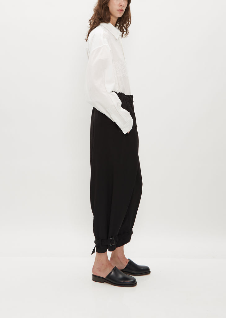 Gathered Hem Belted Pants — Black