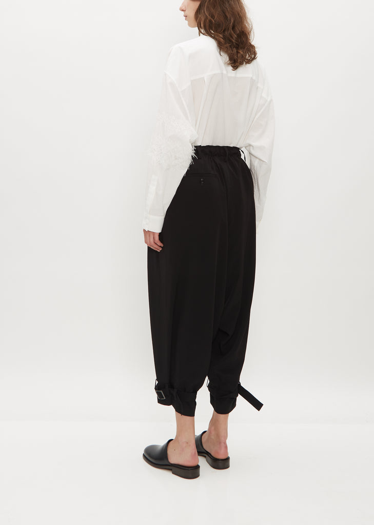 Gathered Hem Belted Pants — Black