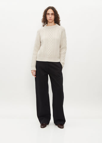 Isla Cable Knit Crew Sweater — Alabaster