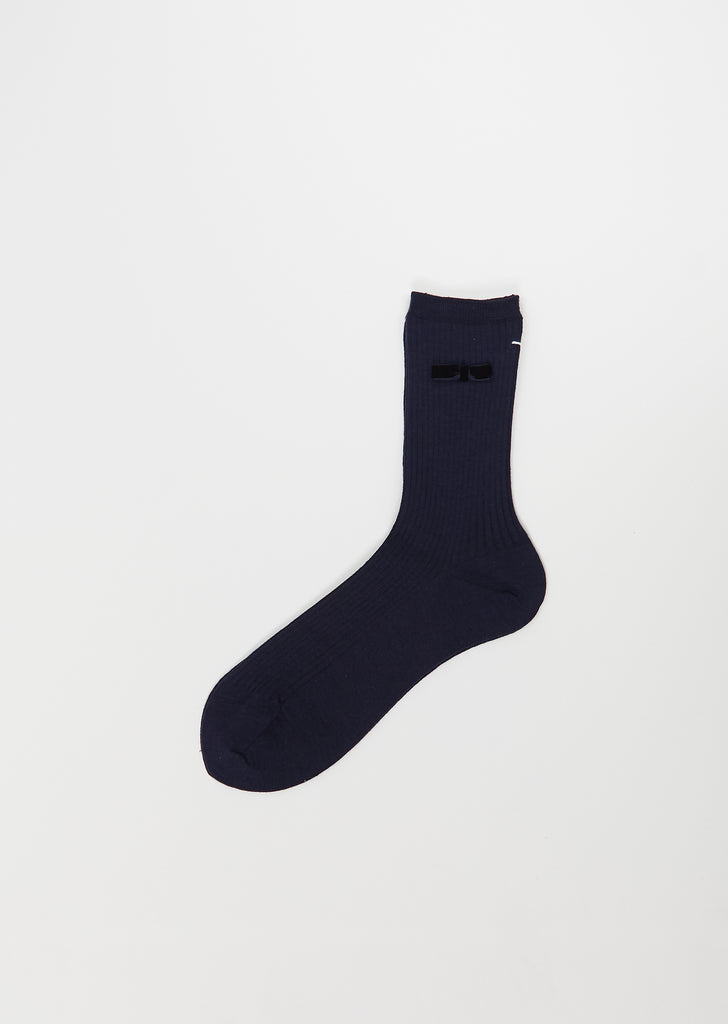 Ribbon Stretch Wool Socks — Navy