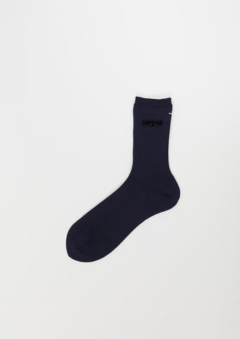 Ribbon Stretch Wool Socks — Navy