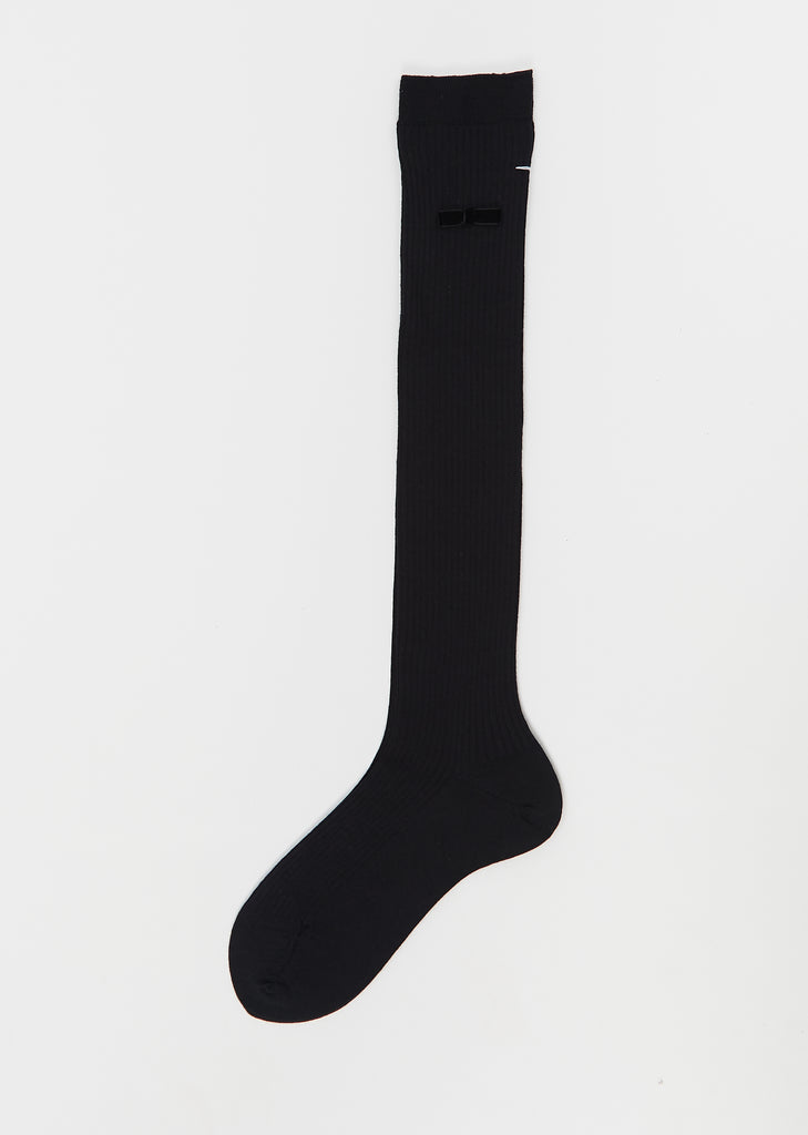 Ribbon Stretch Wool High Socks — Black