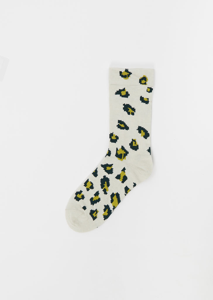 Leopard Stretch Cotton Socks — White