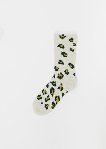 Leopard Stretch Cotton Socks — White