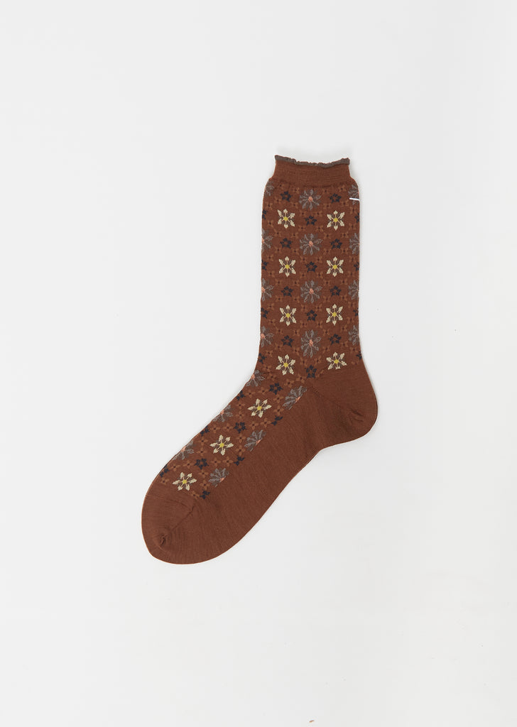 Kaleido Scope Stretch Wool Socks — Brown