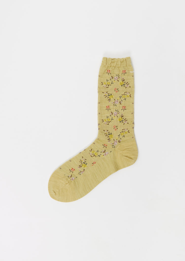 Rose Wall Stretch Wool Socks — Cream