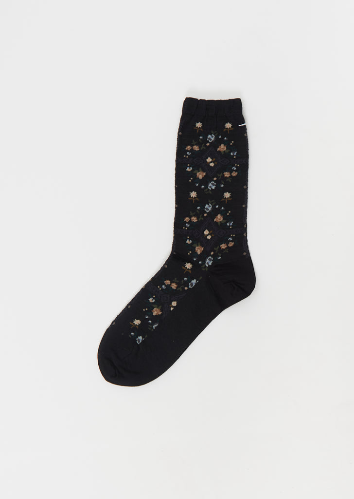 Rose Wall Stretch Wool Socks — Black