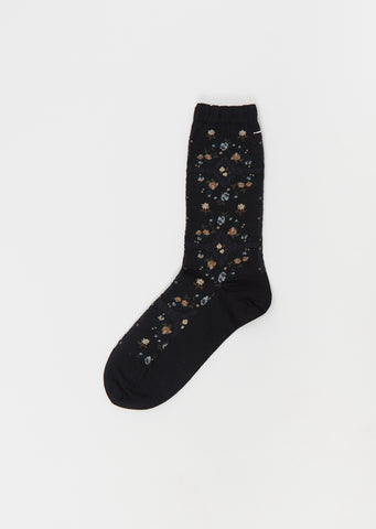 Rose Wall Stretch Wool Socks — Black
