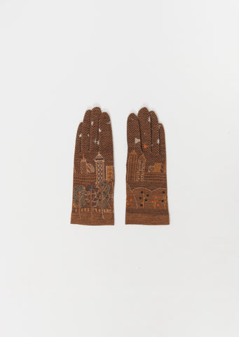 Sock Stretch Wool Knit Gloves — Brown
