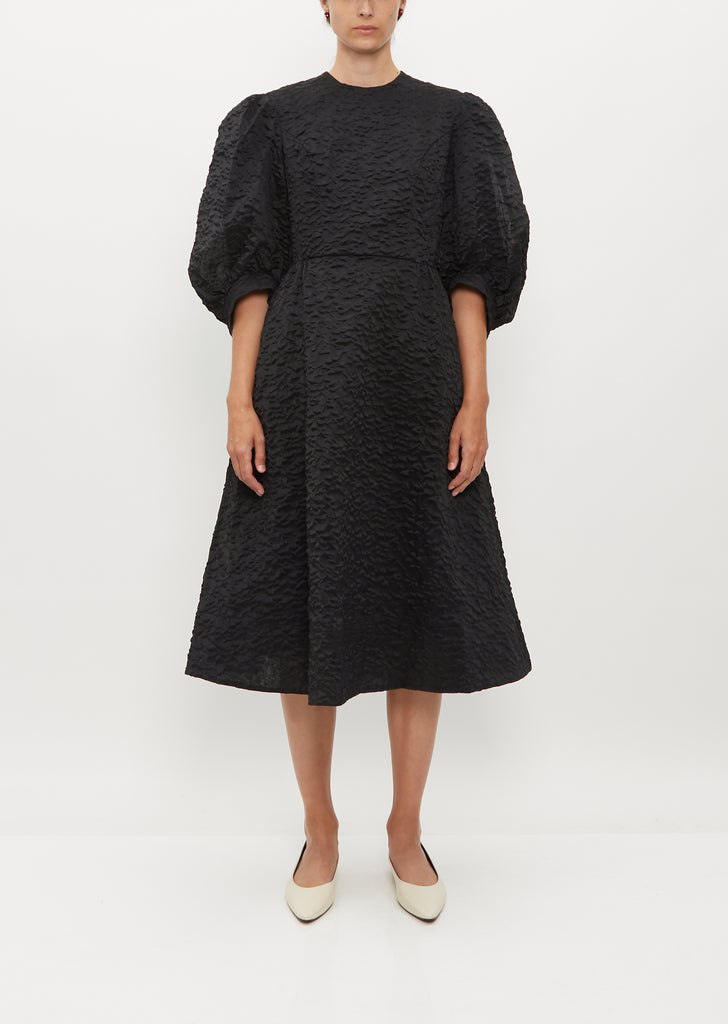 Puff Sleeve Fitted Dress — Black
