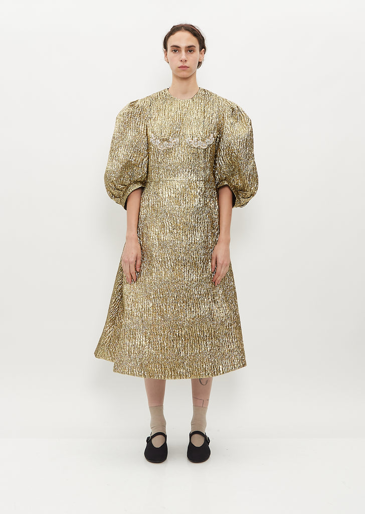 Puff Sleeve Fitted Dress — Gold/Pearl/Clear