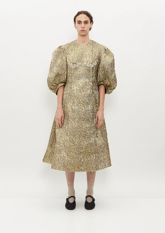 Puff Sleeve Fitted Dress — Gold/Pearl/Clear