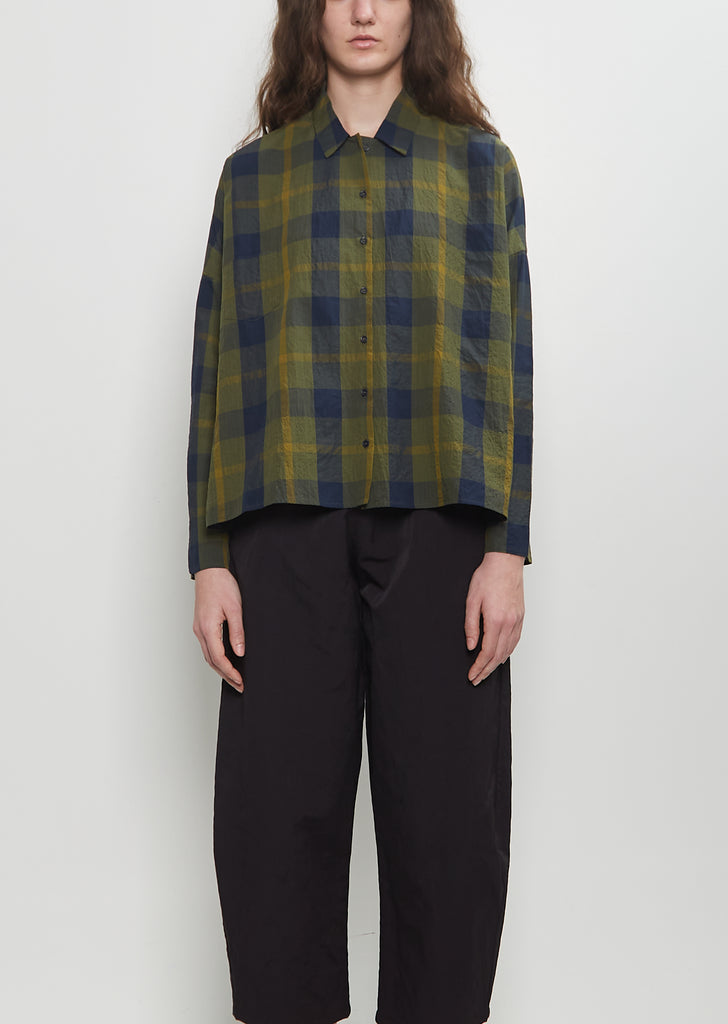 Cotton Tartan Mini Collar Shirt — Olive