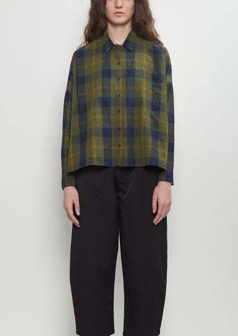 Cotton Tartan Mini Collar Shirt — Olive