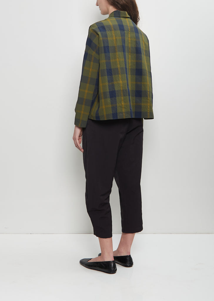 Cotton Tartan Mini Collar Shirt — Olive