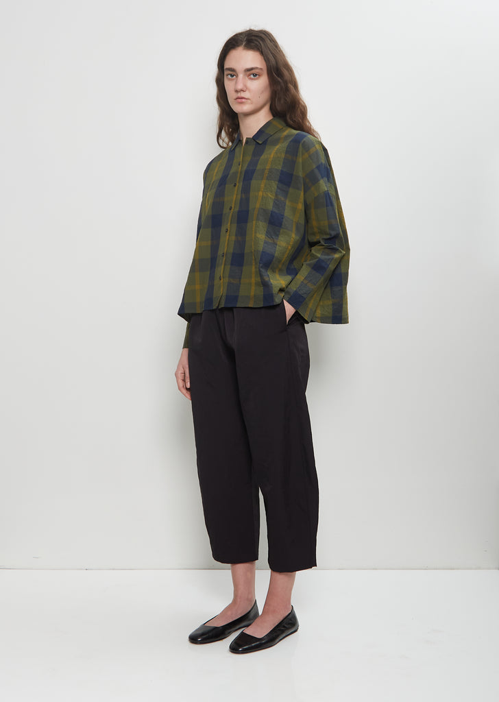 Cotton Tartan Mini Collar Shirt — Olive